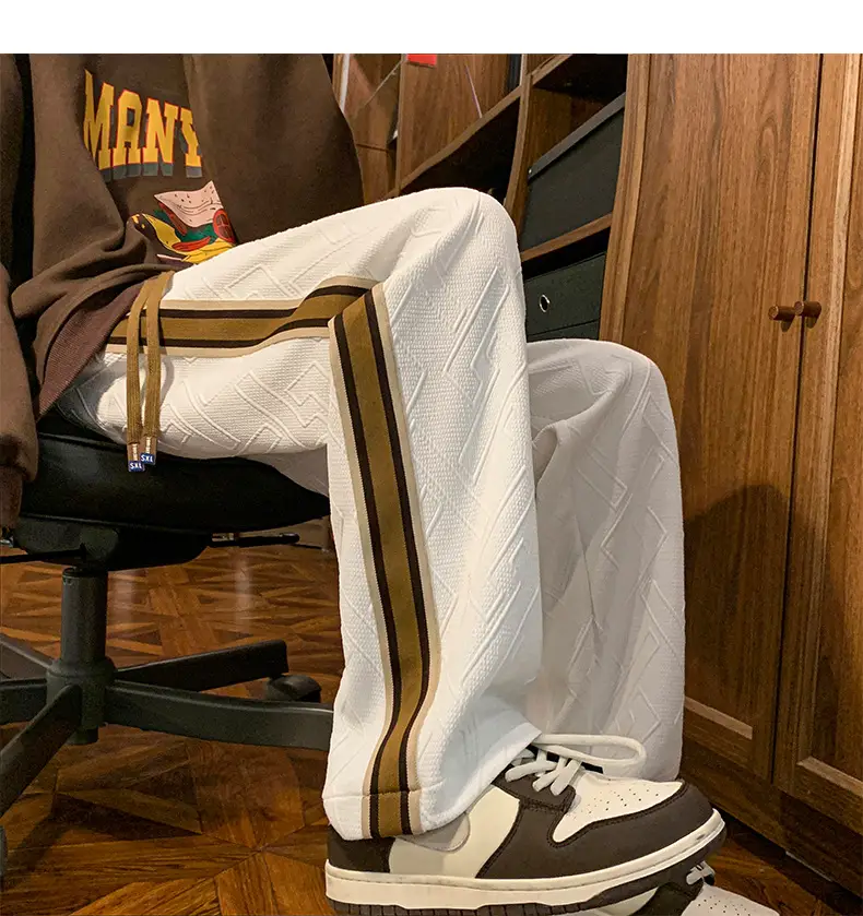 Men Striped Sports Pants White Brown Casual Track Pants — feature 16