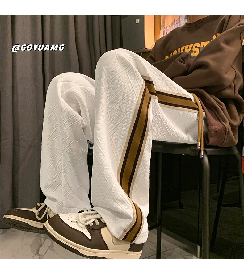 Men Striped Sports Pants White Brown Casual Track Pants — feature 17