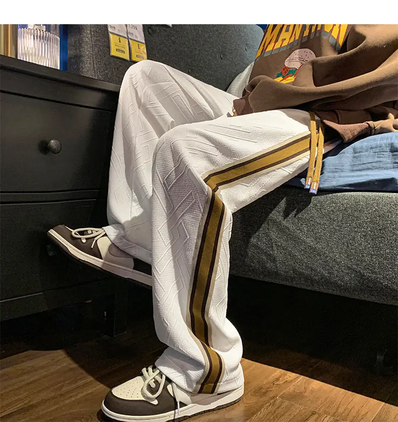 Men Striped Sports Pants White Brown Casual Track Pants — feature 18