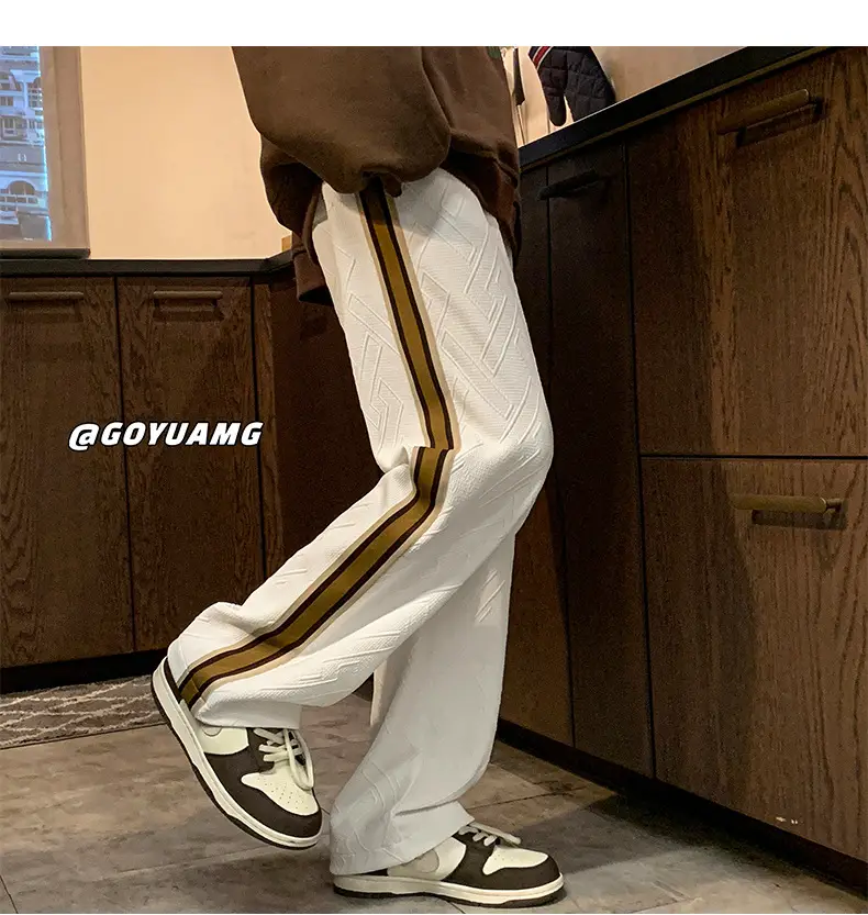 Men Striped Sports Pants White Brown Casual Track Pants — feature 19