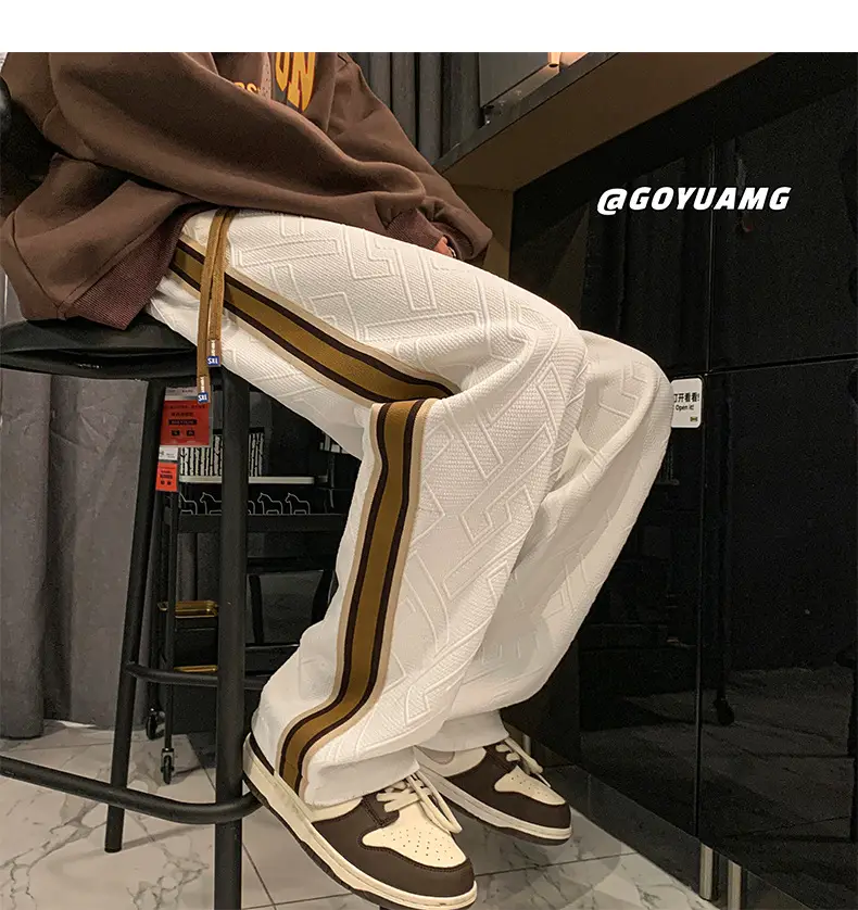 Men Striped Sports Pants White Brown Casual Track Pants — feature 20