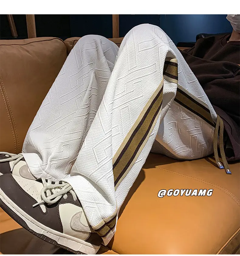 Men Striped Sports Pants White Brown Casual Track Pants — feature 21