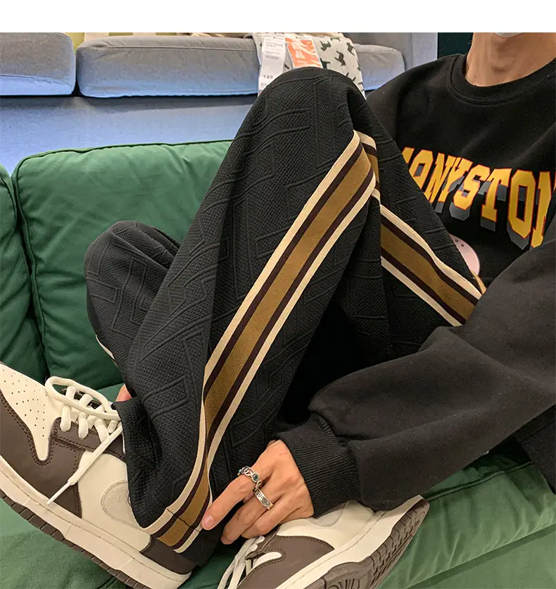 Men Striped Sports Pants White Brown Casual Track Pants — feature 27