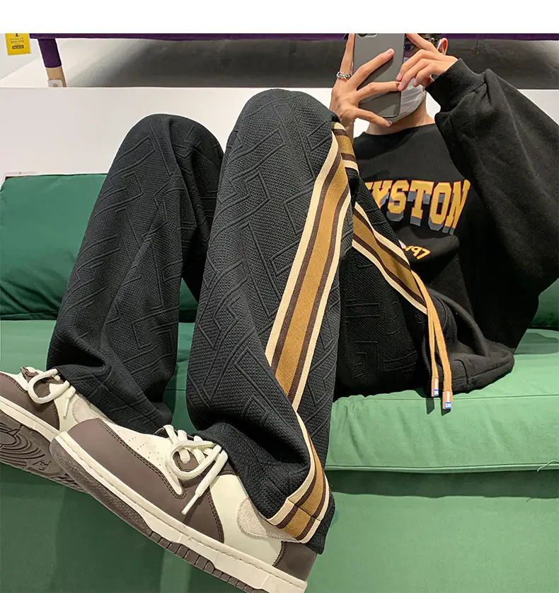 Men Striped Sports Pants White Brown Casual Track Pants — feature 29