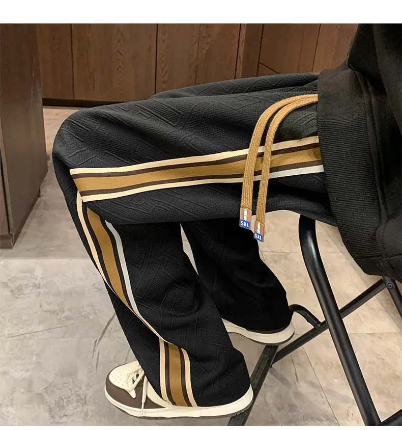 Men Striped Sports Pants White Brown Casual Track Pants — feature 30