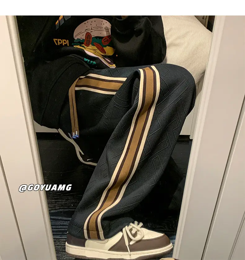 Men Striped Sports Pants White Brown Casual Track Pants — feature 34