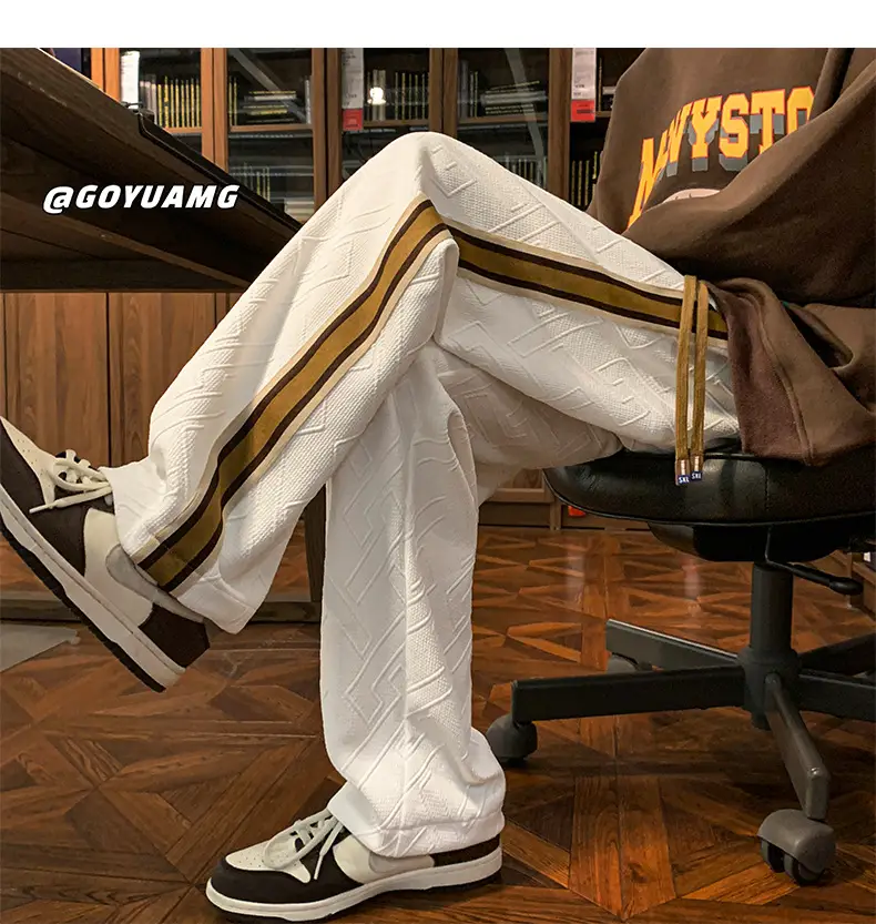 Men Striped Sports Pants White Brown Casual Track Pants — feature 7