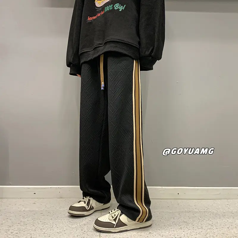 Men Striped Sports Pants White Brown Casual Track Pants