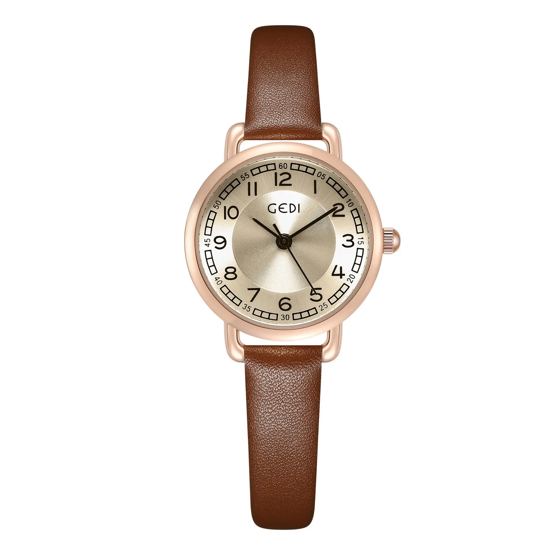 Women's Gold Leather Belt Quartz Watch with Rose Gold Dial - Image 2