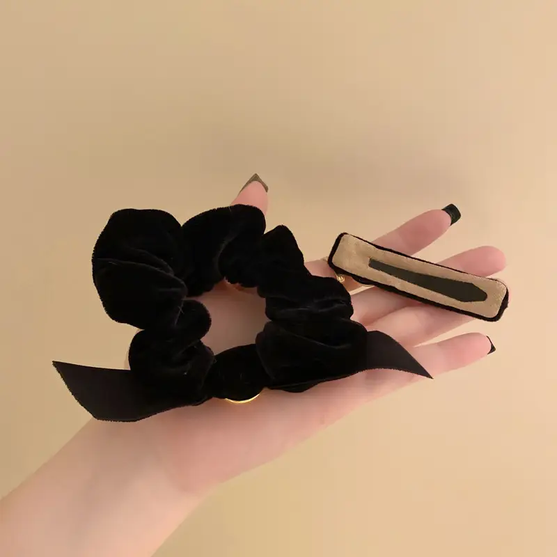Black Velvet Bowknot Hair Ring for Women - Image 5
