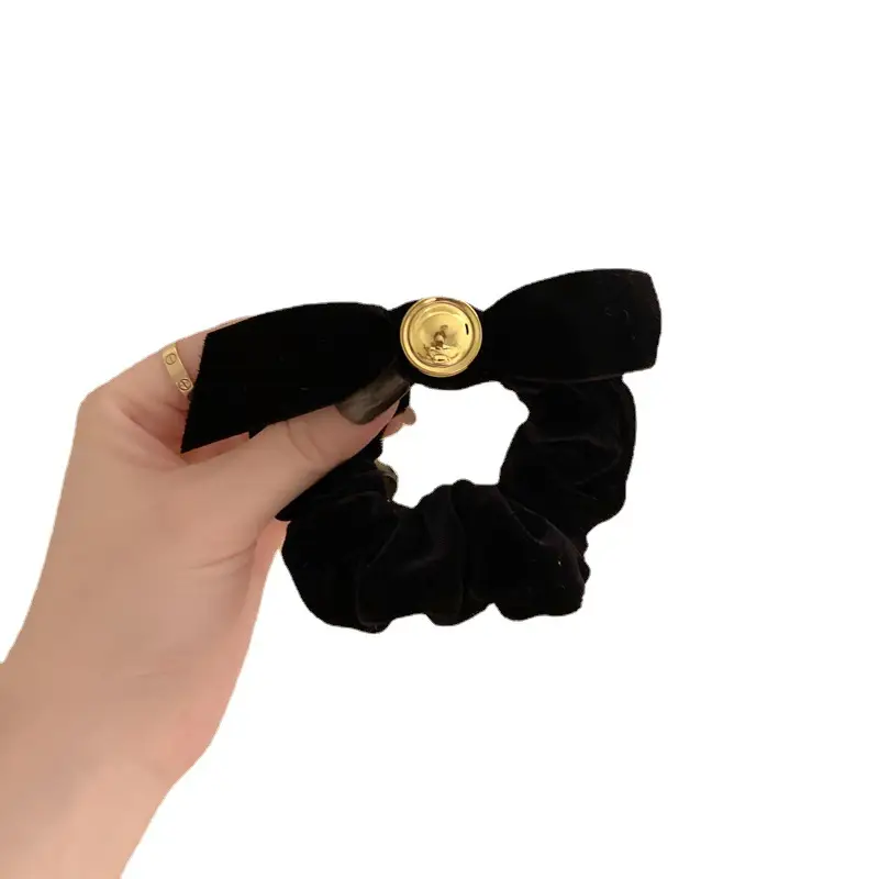 Black Velvet Bowknot Hair Ring for Women - Image 6
