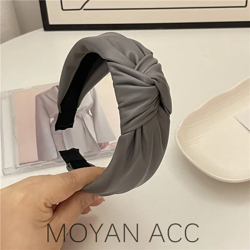 Grey Leather Kink Hairband for Women