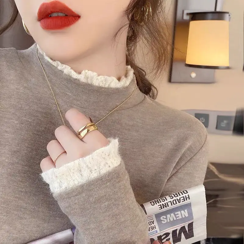 Fleece Lined Lace Collar Shirt for Women 2026 - Image 3