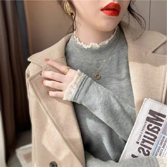 Fleece Lined Lace Collar Shirt for Women 2026 - Image 5