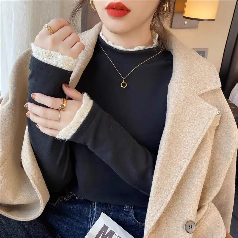 Fleece Lined Lace Collar Shirt for Women 2026 - Image 6