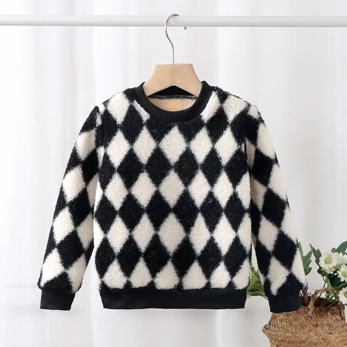 Children's Green Diamond Velvet Sweatshirt Autumn Winter Boys Girls - Image 5