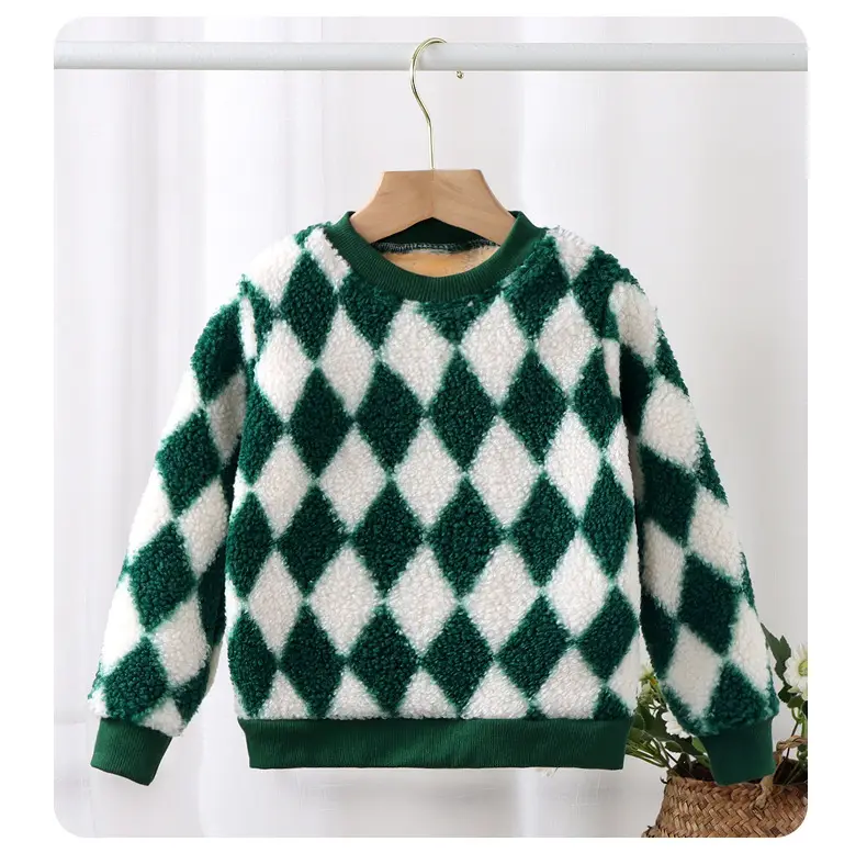 Children's Green Diamond Velvet Sweatshirt Autumn Winter Boys Girls — feature 17