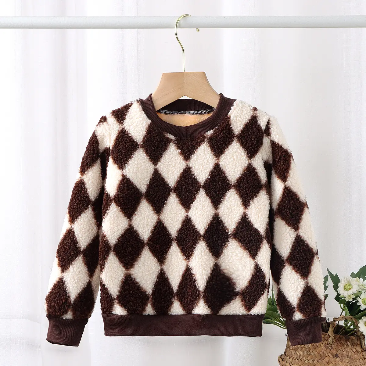 Children's Green Diamond Velvet Sweatshirt Autumn Winter Boys Girls - Image 2