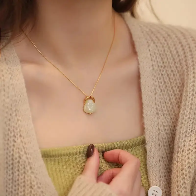 Hotan Jade Maitreya Buddha Necklace for Women