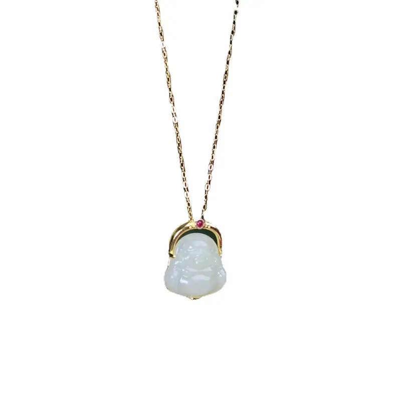 Hotan Jade Maitreya Buddha Necklace for Women