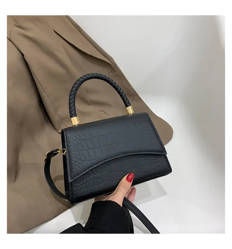 Women Crocodile Pattern Shoulder Bag Black 2022