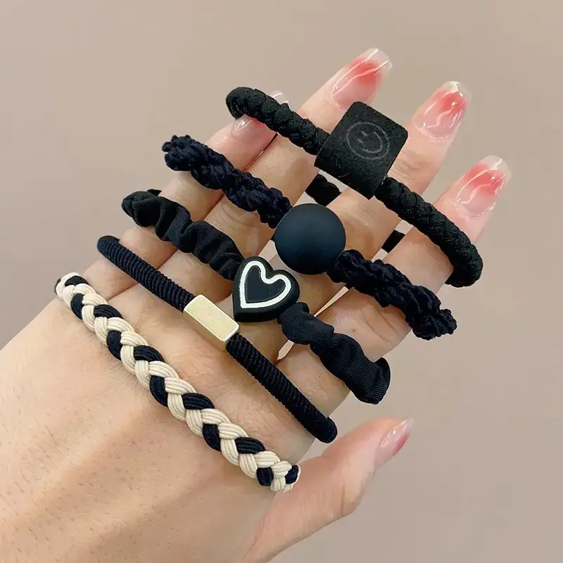 Black Rubber Band Hair Tie for Girls, 20 Pcs, High Ponytail, Leather Case - Image 12