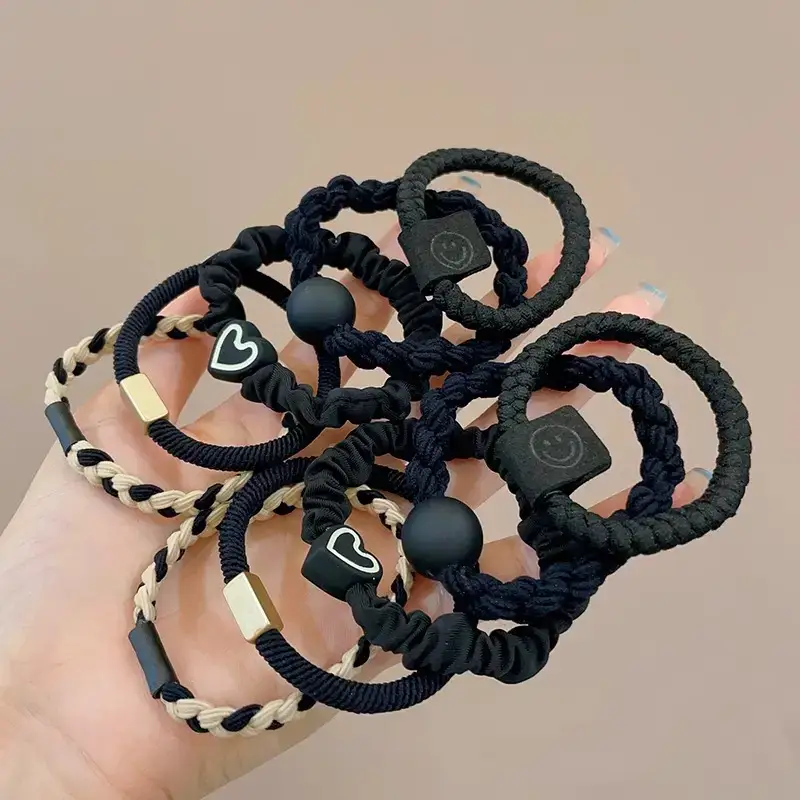 Black Rubber Band Hair Tie for Girls, 20 Pcs, High Ponytail, Leather Case - Image 18