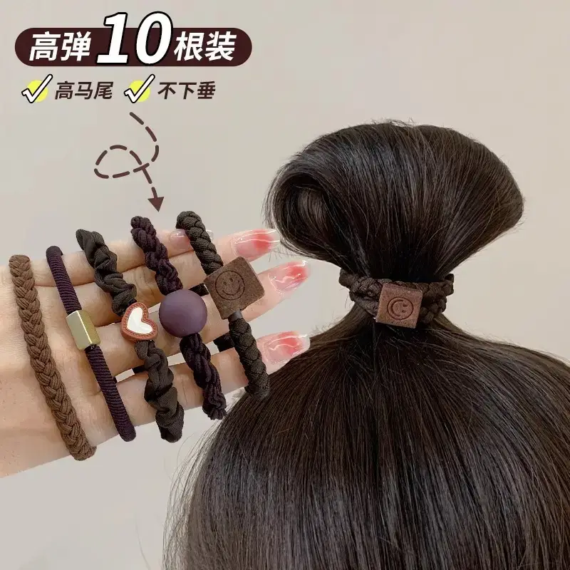 Black Rubber Band Hair Tie for Girls, 20 Pcs, High Ponytail, Leather Case - Image 21