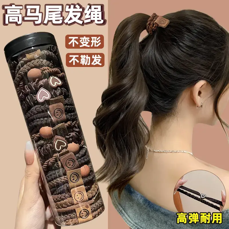 Black Rubber Band Hair Tie for Girls, 20 Pcs, High Ponytail, Leather Case - Image 26