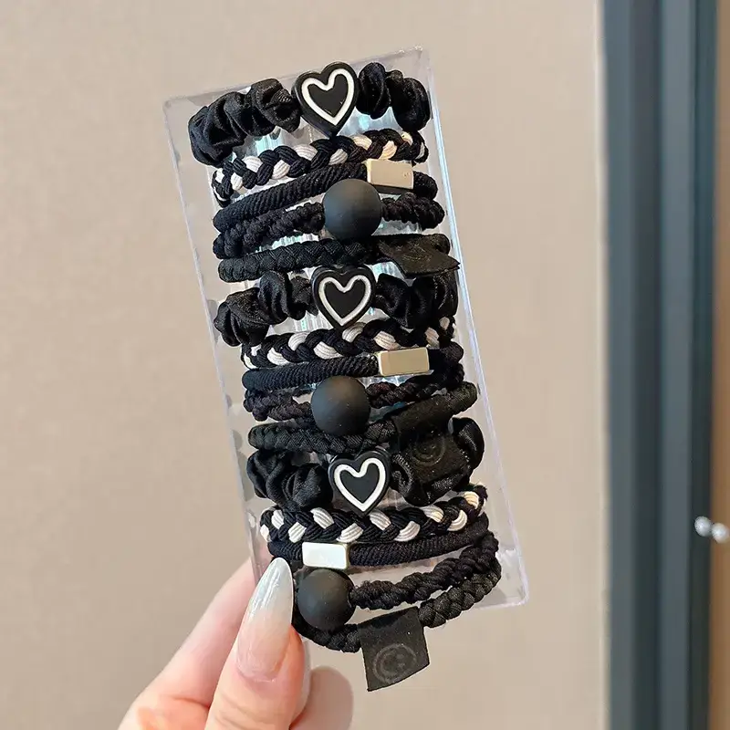 Black Rubber Band Hair Tie for Girls, 20 Pcs, High Ponytail, Leather Case - Image 29
