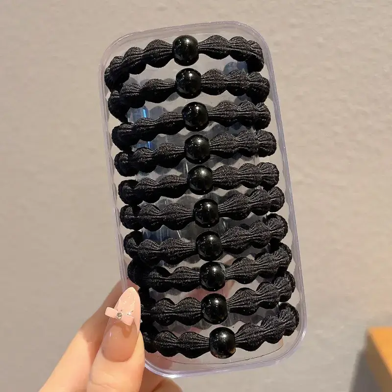 Black Rubber Band Hair Tie for Girls, 20 Pcs, High Ponytail, Leather Case - Image 31