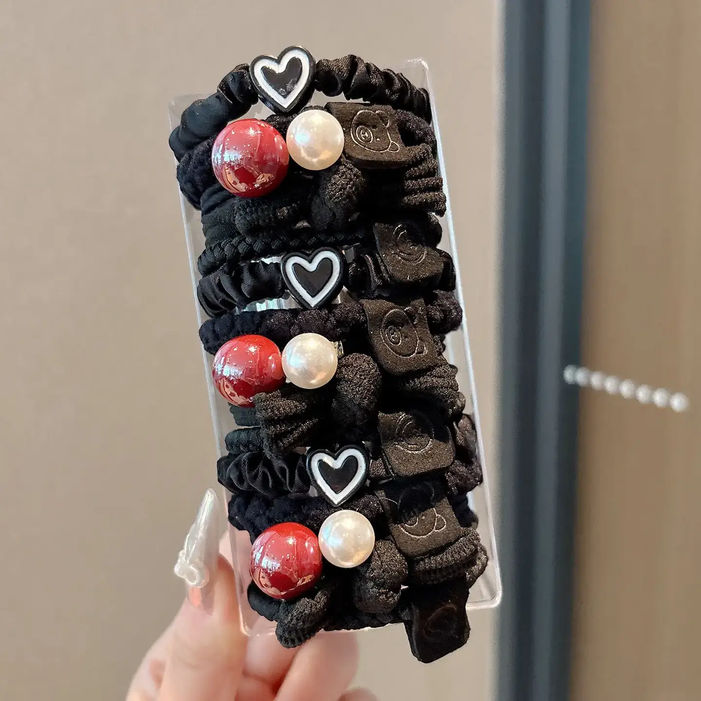 Black Rubber Band Hair Tie for Girls, 20 Pcs, High Ponytail, Leather Case - Image 36