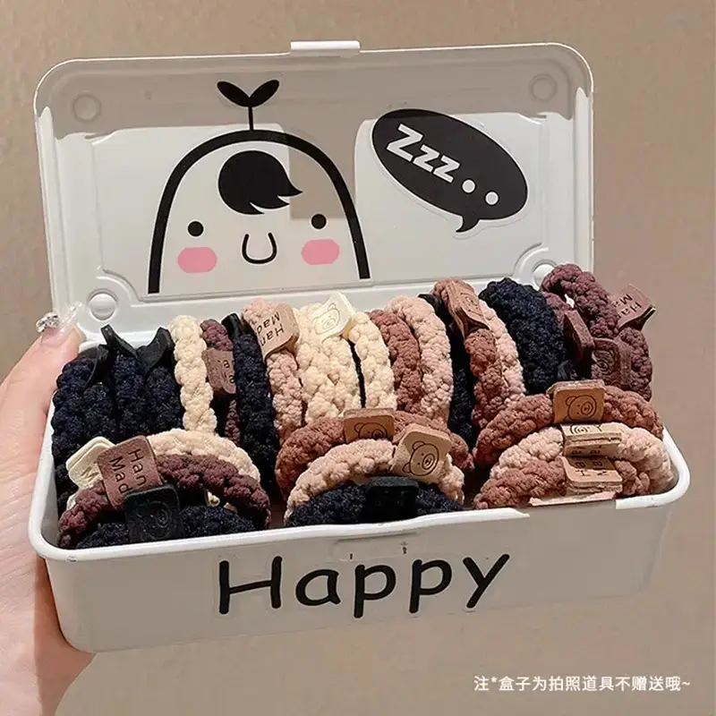 Black Rubber Band Hair Tie for Girls, 20 Pcs, High Ponytail, Leather Case - Image 4