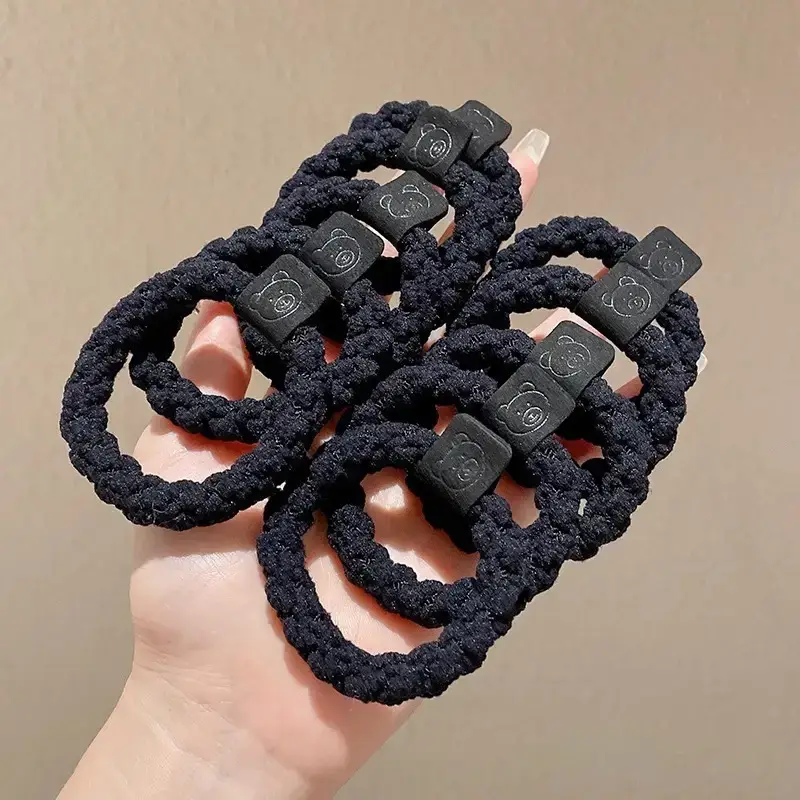 Black Rubber Band Hair Tie for Girls, 20 Pcs, High Ponytail, Leather Case - Image 6