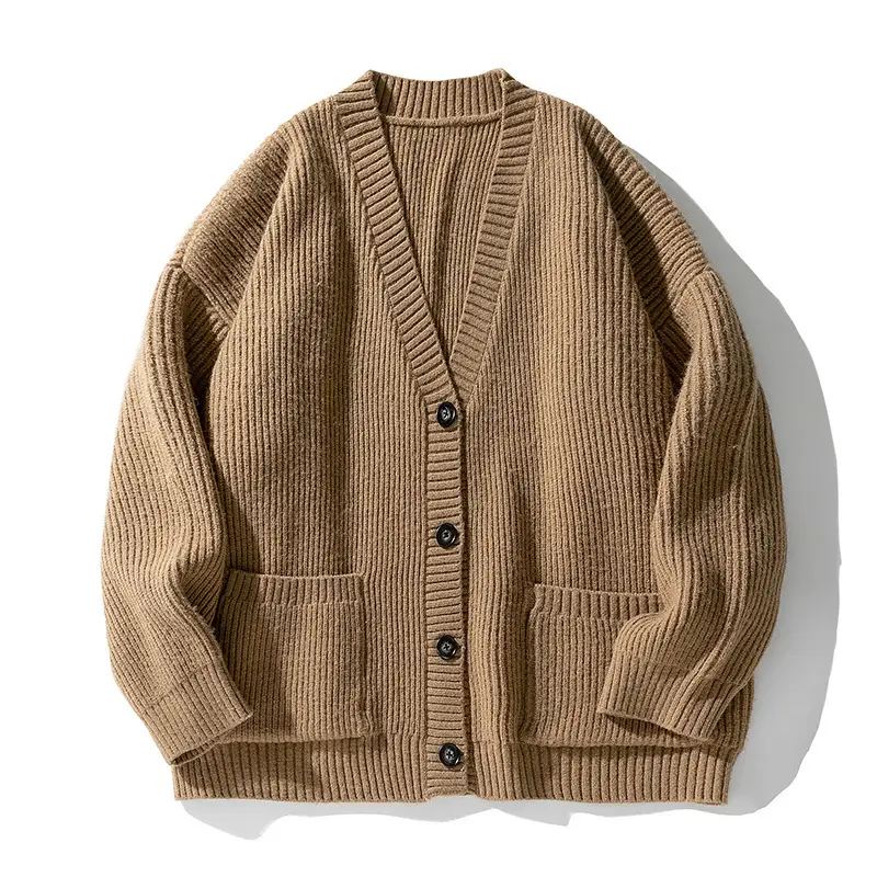 Tan Knit Cardigan Sweater for Men - Image 8