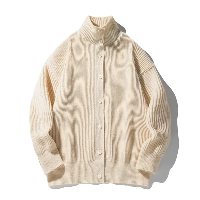 Tan Knit Cardigan Sweater for Men - Image 17