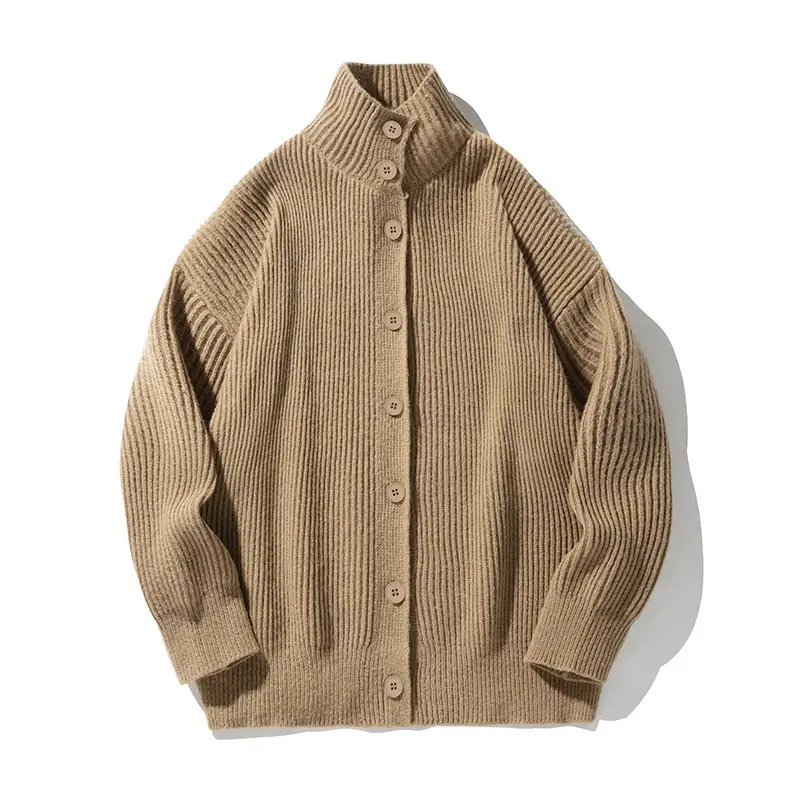 Tan Knit Cardigan Sweater for Men - Image 18