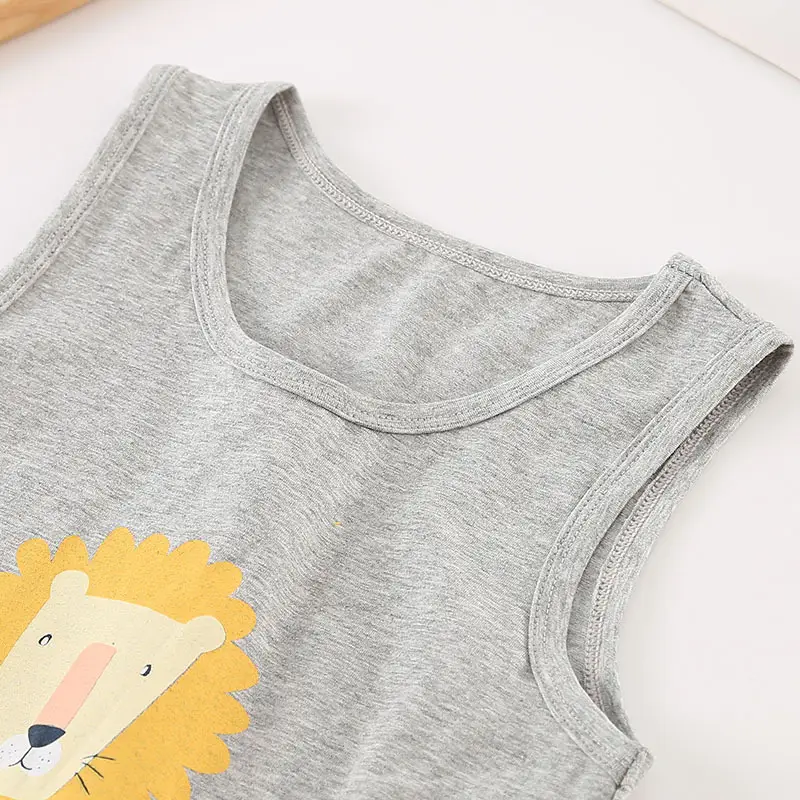 Children's Cotton Lion Print Vest Set Grey Blue - Image 4