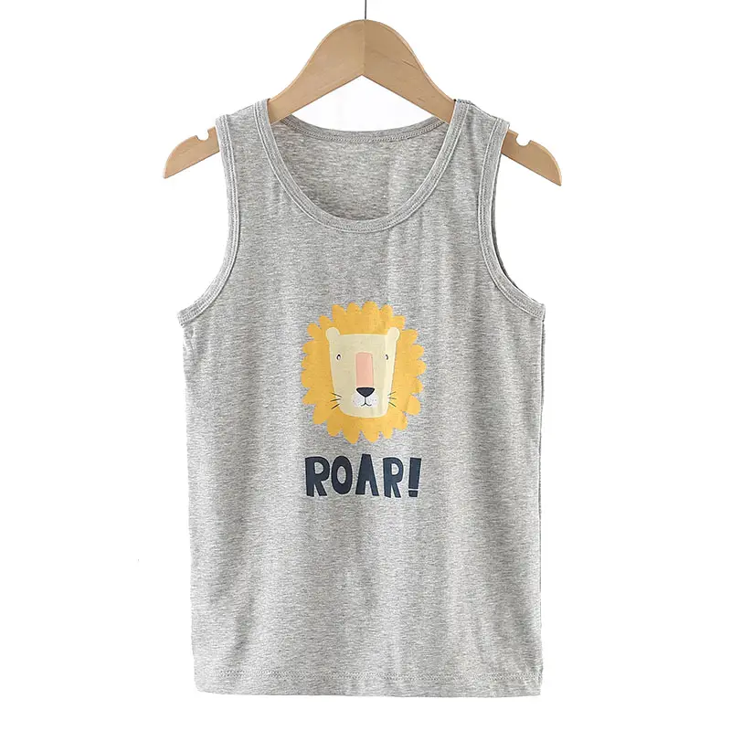 Children's Cotton Lion Print Vest Set Grey Blue - Image 6