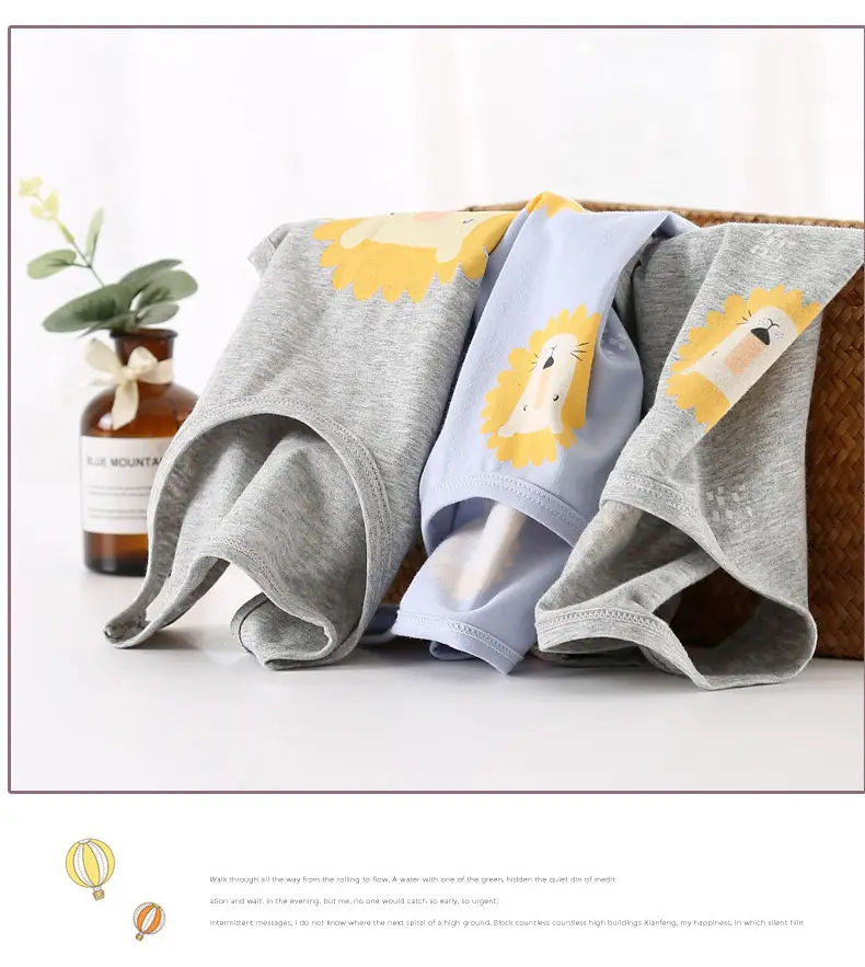 Children's Cotton Lion Print Vest Set Grey Blue — feature 18