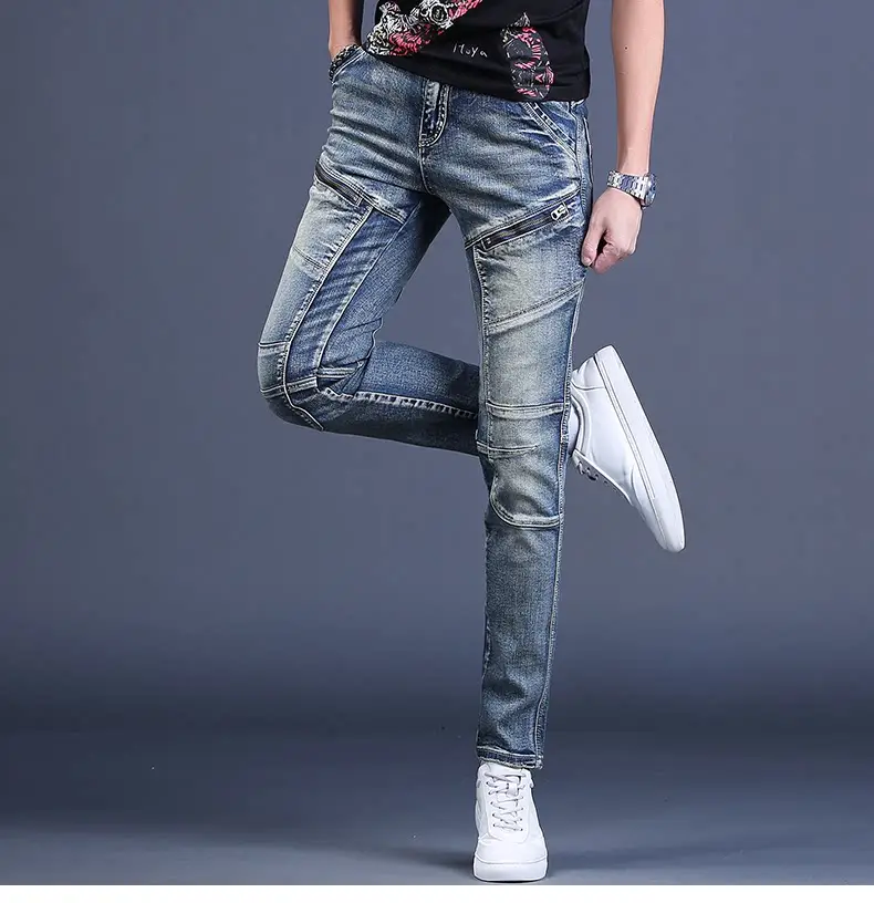 Men Slim Fit Biker Jeans Skinny White Sneakers — feature 15