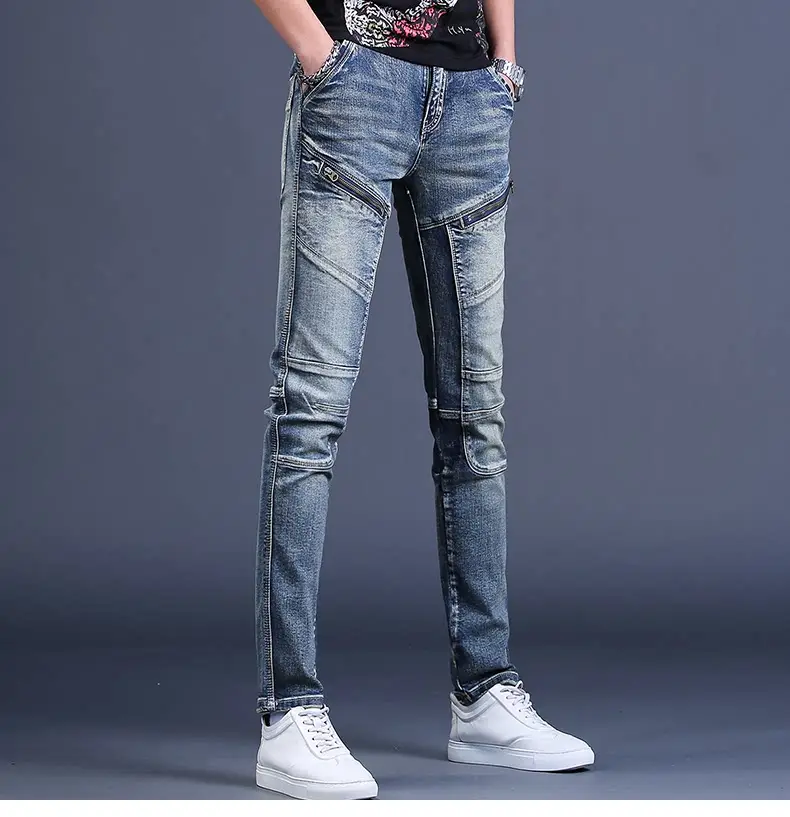 Men Slim Fit Biker Jeans Skinny White Sneakers — feature 16
