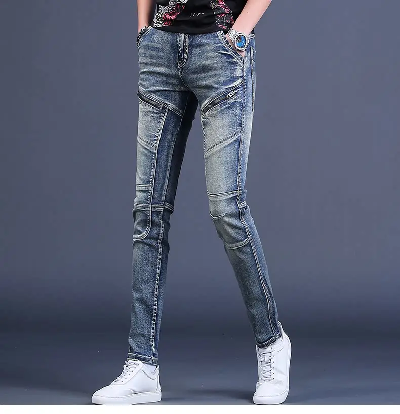 Men Slim Fit Biker Jeans Skinny White Sneakers — feature 19