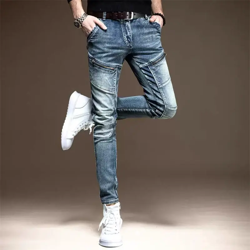 Men Slim Fit Biker Jeans Skinny White Sneakers — feature 4