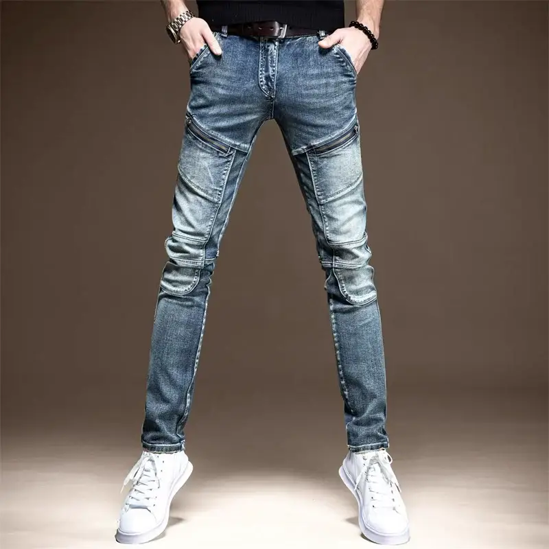 Men Slim Fit Biker Jeans Skinny White Sneakers — feature 5