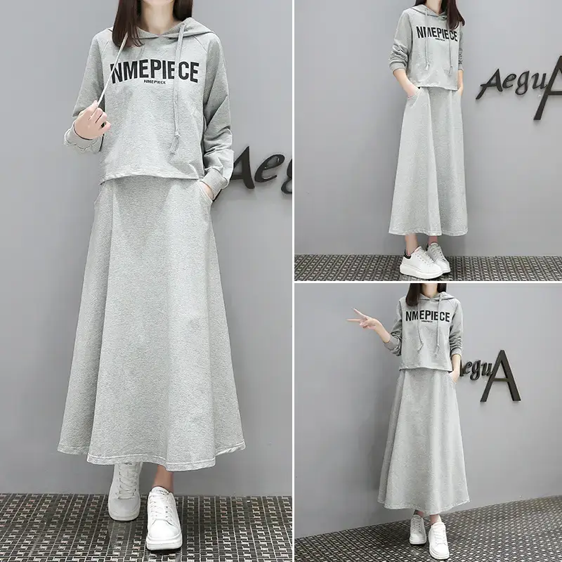 Women Long Sweater Dress Grey Loose Fit Large - Image 9