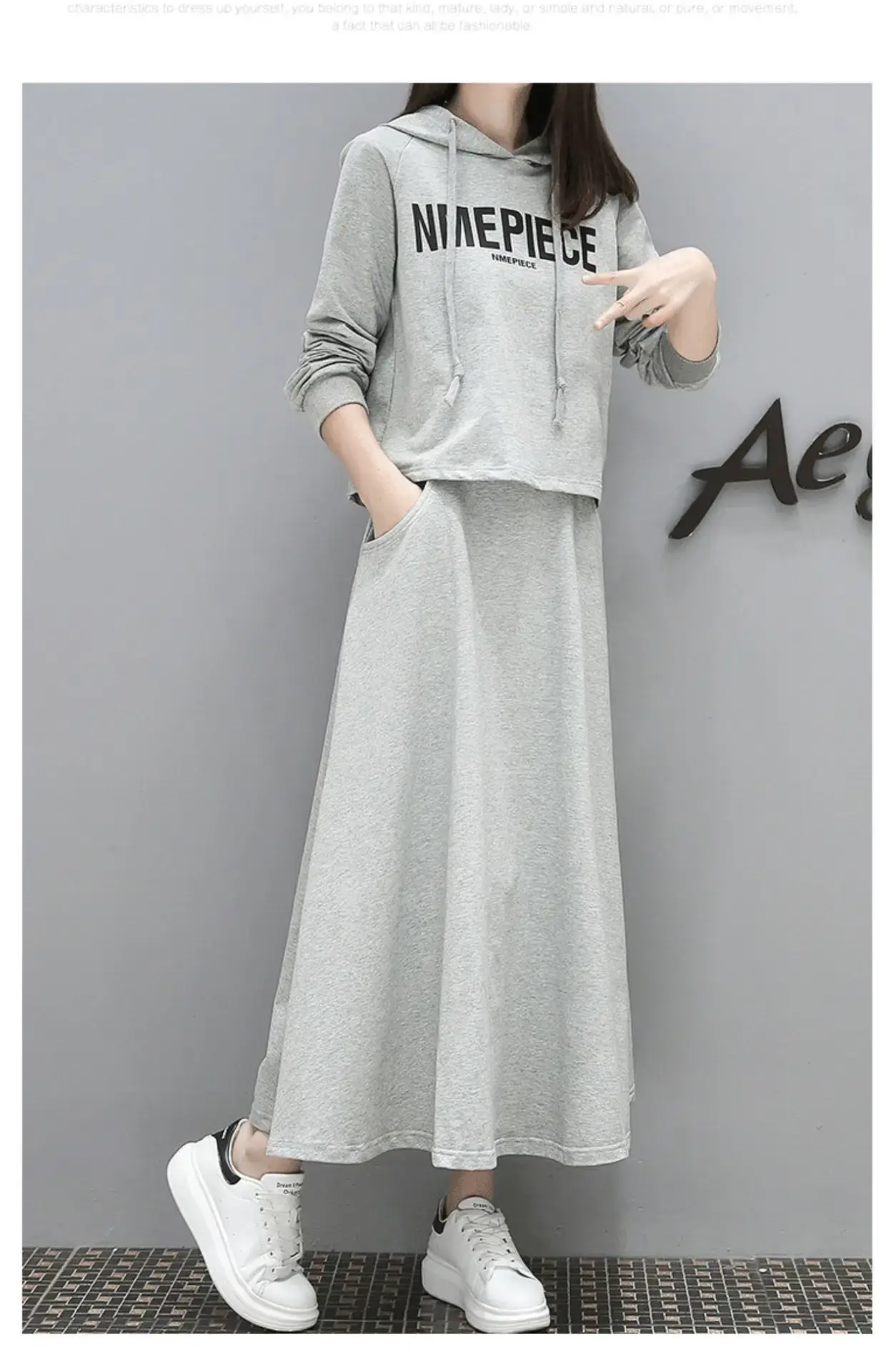 Women Long Sweater Dress Grey Loose Fit Large — feature 12