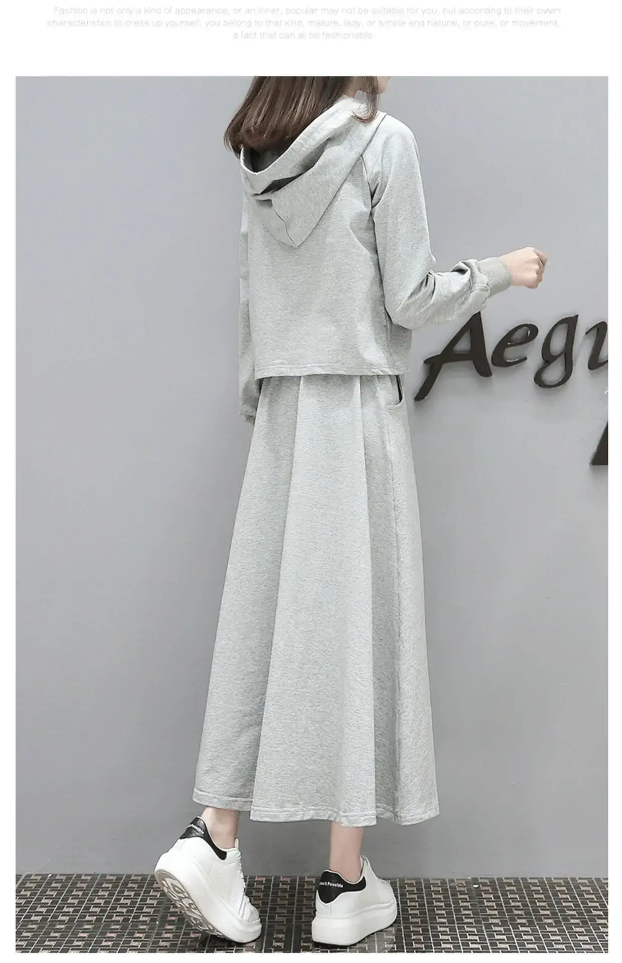 Women Long Sweater Dress Grey Loose Fit Large — feature 14
