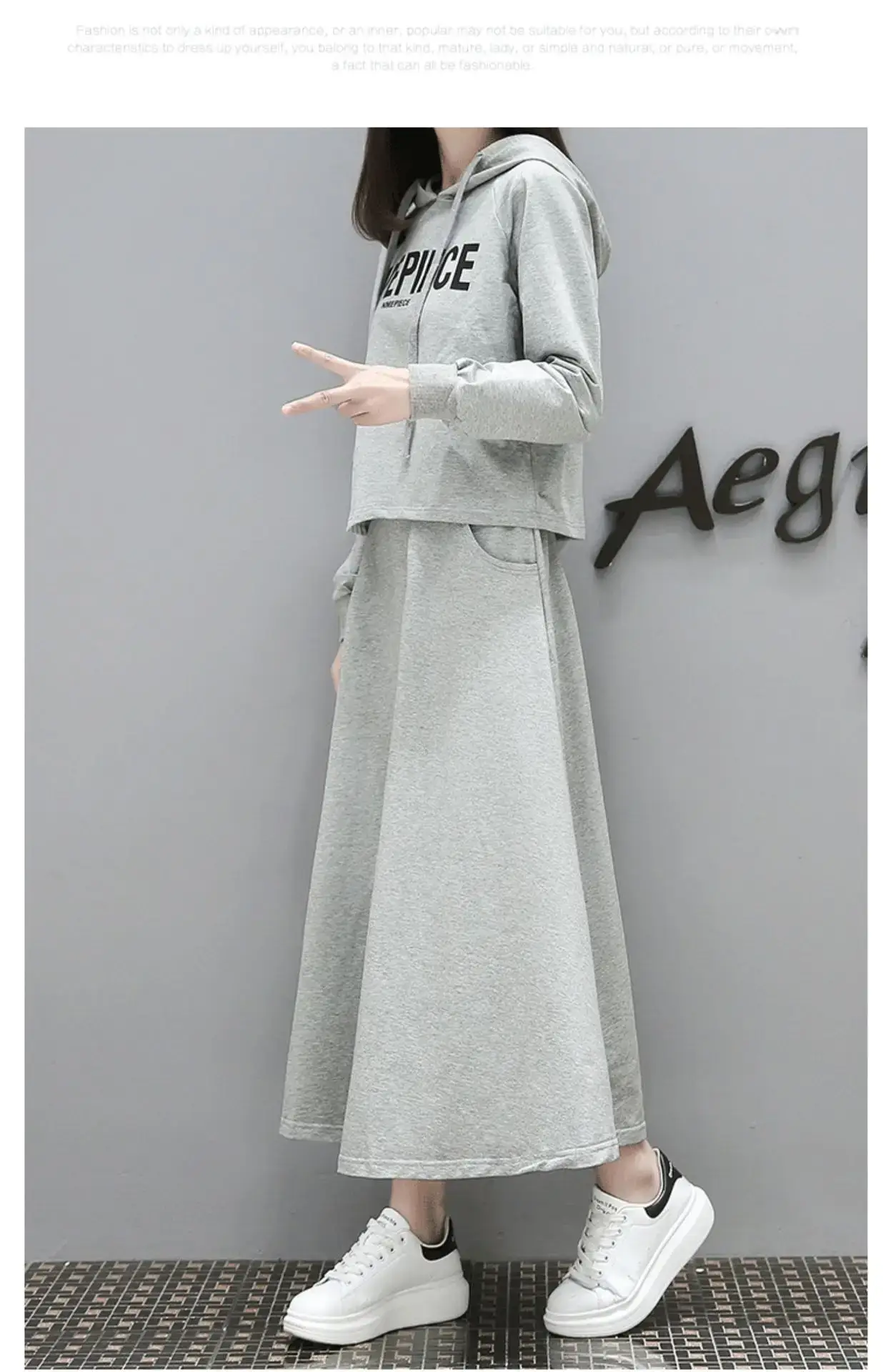 Women Long Sweater Dress Grey Loose Fit Large — feature 16