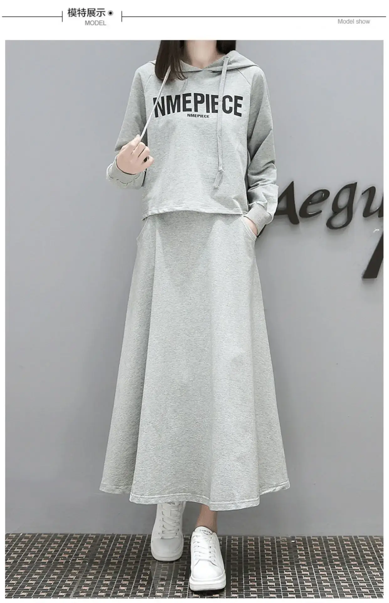 Women Long Sweater Dress Grey Loose Fit Large — feature 7